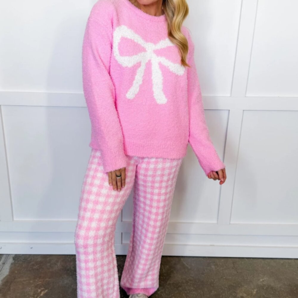Boutique Super Soft Sugarplum Bow Lounge Set in Pink
